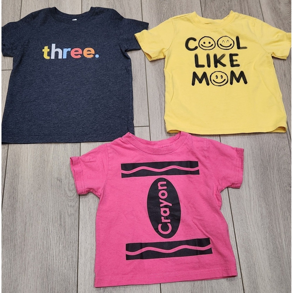Graphic Tees Kids Toddler Size 3T Funny Tshirts (Lot Of 3) Three Mom Pink Crayon